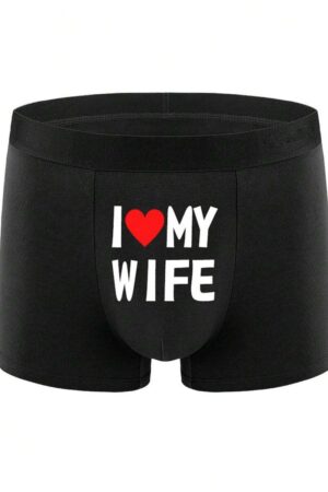 Men's Comfortable Elastic Lightweight Letter Print "I Love You, My Girlfriend" Boxer Briefs
