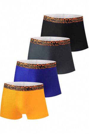 4pcs/Set Men's Floral Waistband Design Boxer Briefs
